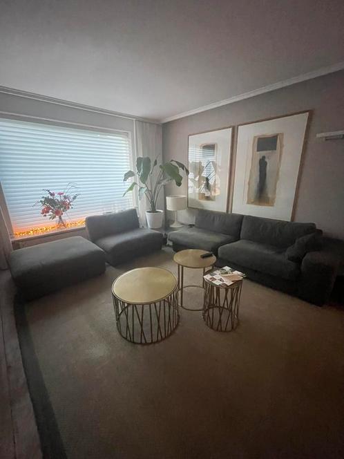 Hoekbank in dinkergrijs linnen +hoekstuk, Huis en Inrichting, Banken | Complete zithoeken, Gebruikt, Stof, Ophalen