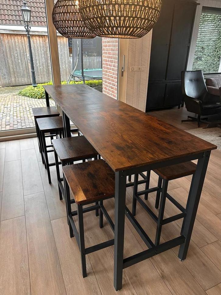 Bartafel cq hangtafel met barkrukken, Huis en Inrichting, Tafels | Statafels, Zo goed als nieuw, Ophalen