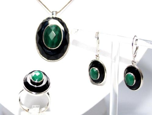 Schitterende Malachiet & Onyx Juwelen Set David Sigal, Sieraden, Tassen en Uiterlijk, Antieke sieraden, Zilver, Met edelsteen