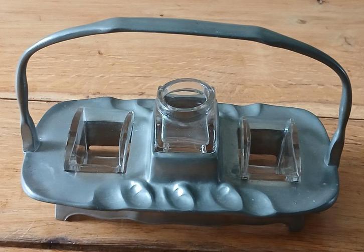 Art nouveau tinnen cruet set (tafelset) van Kayserzinn, Antiek en Kunst, Antiek | Tin, Ophalen of Verzenden