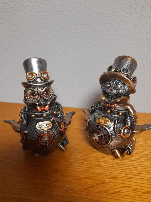 Steampunk setje kat en uil, Antiek en Kunst, Kunst | Beelden en Houtsnijwerken, Ophalen of Verzenden