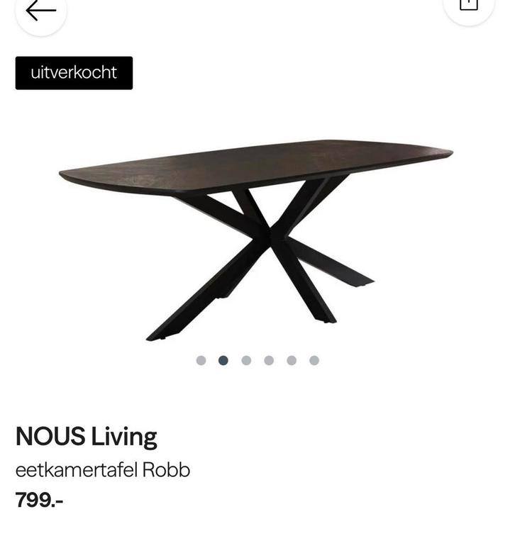 NOUS Living eetkamertafel Robb 220 cm zwart, Huis en Inrichting, Tafels | Eettafels, Zo goed als nieuw, 50 tot 100 cm, 200 cm of meer