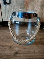 Glazen vaas met touw handvat, Huis en Inrichting, Woonaccessoires | Vazen, Ophalen, Overige kleuren, Minder dan 50 cm, Glas