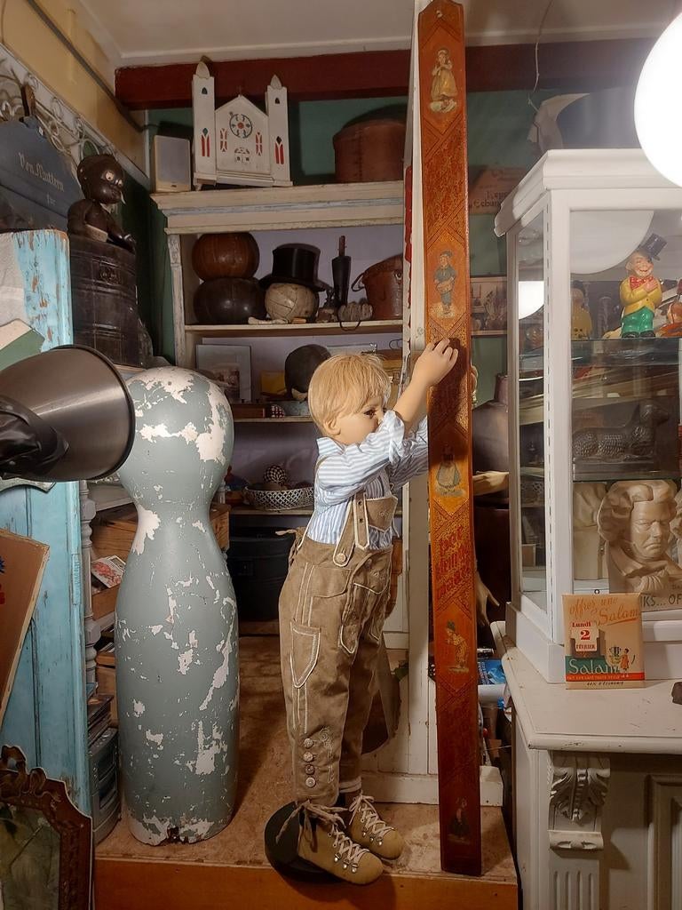 Antieke houten groeimeter 2 zijdig volkskunst Hollands, Ophalen