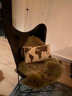 Vlinderstoel van buffelleder met stiksel, Huis en Inrichting, Fauteuils, Ophalen, 75 tot 100 cm, Zo goed als nieuw, Metaal