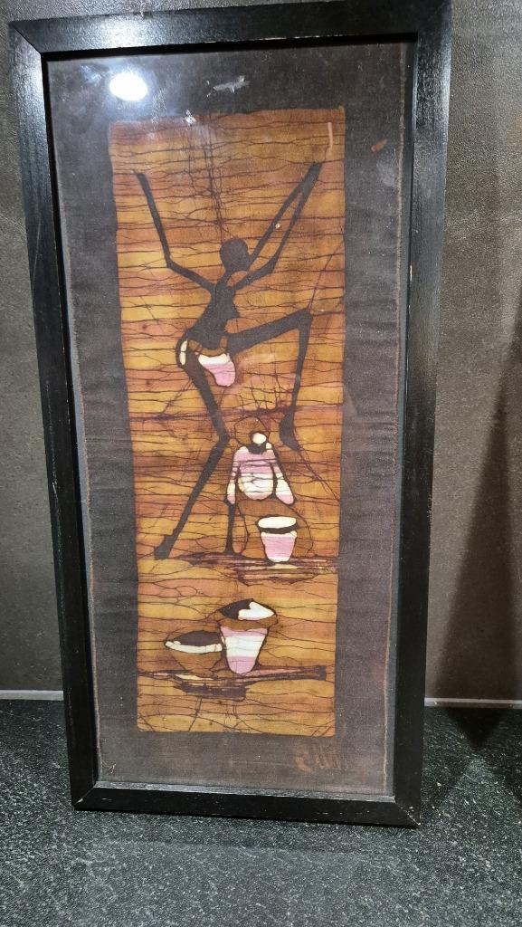 Batik schilderij, ingelijst, Dans. 53x26. 5B14, Antiek en Kunst, Kunst | Niet-Westerse kunst, Ophalen of Verzenden