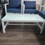 Tuinset met 4 stoelen en blauwe kussens, Tuin en Terras, Ophalen, Gebruikt, Metaal