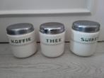 3x Emaille blikken / bussen : Koffie Thee Suiker wit met gou, Antiek en Kunst, Ophalen of Verzenden