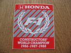 Sticker Honda F1 Constructors World Champion 1986-87-88, Ophalen, Nieuw, Auto of Motor