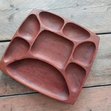 Vintage teakhouten serveertray snack hapjes schaal bord  beschikbaar voor biedingen