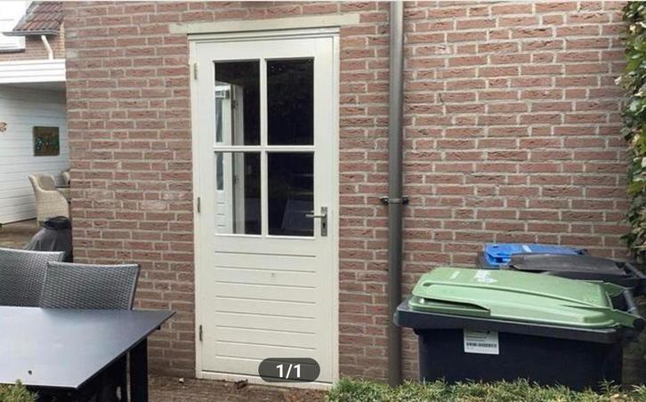 Houten Buitendeur met Glas, Doe-het-zelf en Verbouw, Deuren en Horren, Zo goed als nieuw, Buitendeur, 200 tot 215 cm, 80 tot 100 cm
