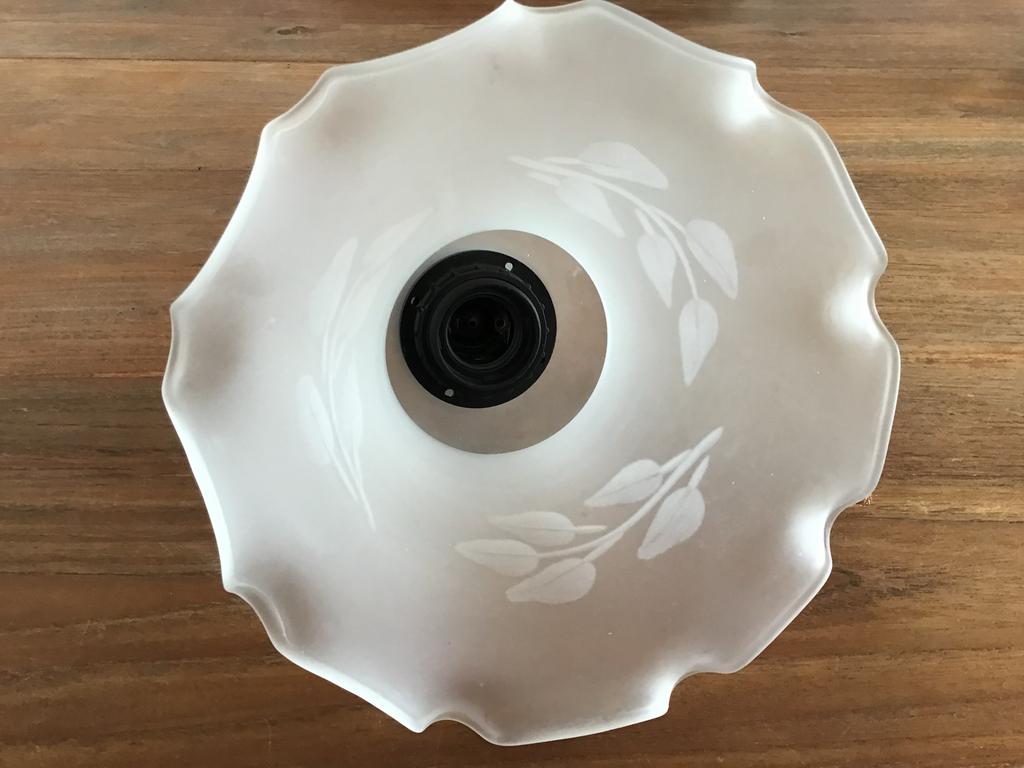 Vintage Rokkap Lampenkap Matglas Bloemmotief, Wit, Rond, Ophalen of Verzenden, Zo goed als nieuw