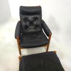 Noorse 60s Relaxfauteuil Scandinavische design mid century, Huis en Inrichting, Fauteuils, Ophalen, Gebruikt, 50 tot 75 cm, Leer