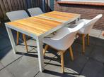Tuinset wit met hout, Tuin en Terras, Tuinsets en Loungesets, Ophalen, Zo goed als nieuw, Aluminium