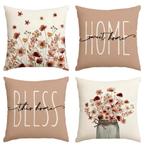 Kussenhoezen Set van 4 - Herfst Thema, Ophalen of Verzenden, Nieuw, Beige, Vierkant