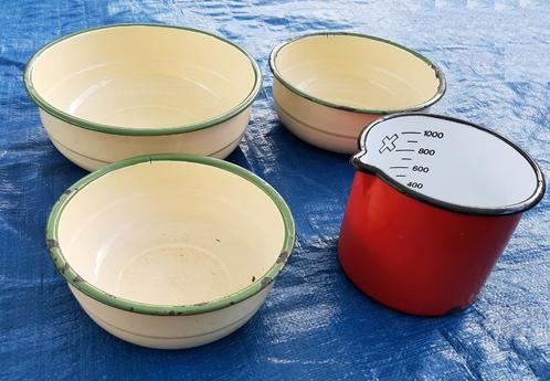 Nostalgische Brocante Emaillen Maatbeker en Schalen Vintage, Antiek en Kunst, Antiek | Emaille, Ophalen