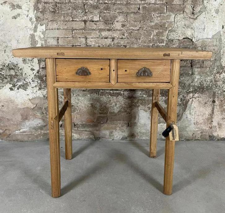 Side table van massief elmwood, Huis en Inrichting, Tafels | Sidetables, Nieuw, 25 tot 50 cm, Rechthoekig, Ophalen