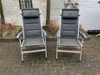 Twee verstelbare tuinstoelen met afneembare voetensteun, Ophalen, Zo goed als nieuw, Aluminium, Inklapbaar