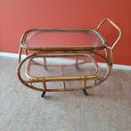 Vintage rotan rohe theetafel met orgineel glas., Minder dan 55 cm, Gebruikt, Vintage, Glas