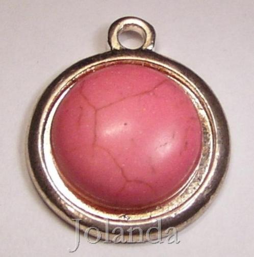 1050 Fuschsia Roze Howliet Steen Tibetaanse Metalen Hanger, Hobby en Vrije tijd, Kralen en Sieraden maken, Nieuw, Kraal, Verzenden