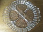 Grote vintage 4 vaks kristallen floraal bewerkte schaal, Ophalen of Verzenden