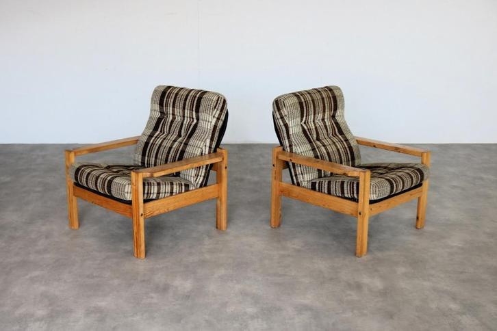 vintage fauteuils | armchairs | jaren 70 | Zweeds, Huis en Inrichting, Fauteuils, Gebruikt, Hout, Stof, 50 tot 75 cm, Minder dan 75 cm