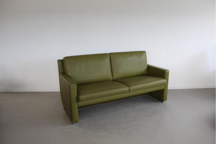Leolux Timandra Bank 2,5 zits/172cm Groen Leder - Staal, Huis en Inrichting, Banken | Bankstellen, Gebruikt, Rechte bank, 150 tot 200 cm
