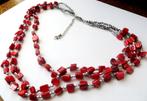 Prachtige Parelmoer rood kralen ketting, Verzenden, Zo goed als nieuw, Steen of Mineraal, Met edelsteen