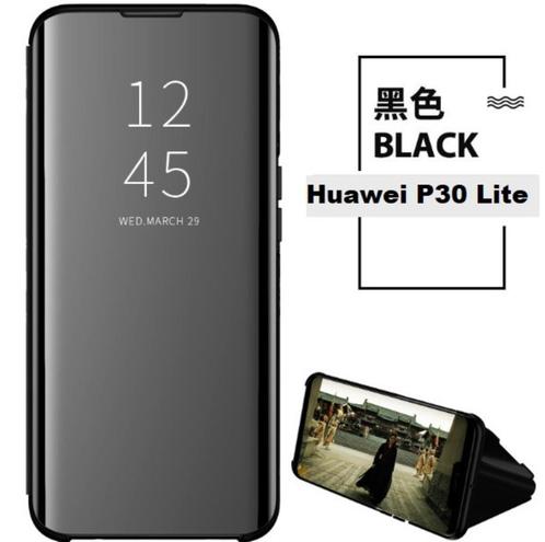 Huawei P30 Lite Clear View Cover + Screenprotector _ Zwart, Telecommunicatie, Mobiele telefoons | Hoesjes en Frontjes | Overige merken