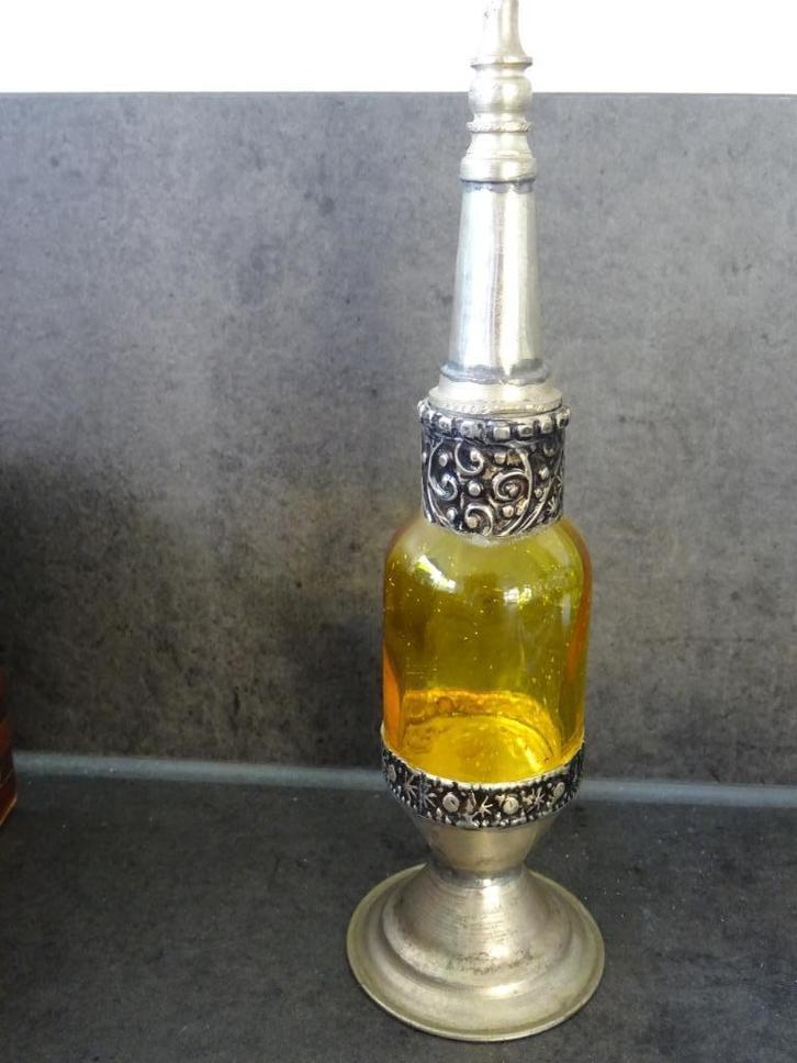 Antiek marokkaans glazen parfumfles parfum sprinkler glas, Verzamelen, Parfumverzamelingen, Zo goed als nieuw, Miniatuur, Ophalen of Verzenden