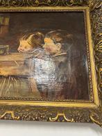 Oud schilderij met kinderen en dieren, Ophalen of Verzenden