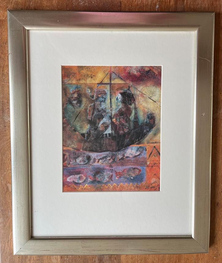 Kunstwerk ingelijst – kleurrijke compositie (47,5 x 57,5 cm), Antiek en Kunst, Kunst | Litho's en Zeefdrukken, Ophalen