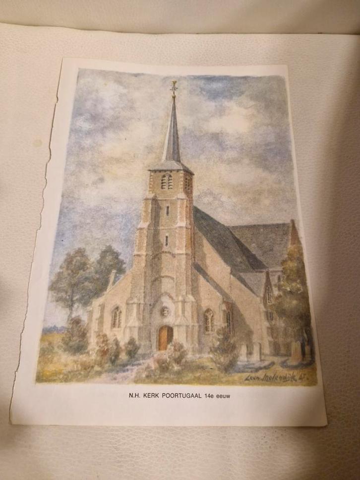 Oude Kerk Aquarel - Poortugaal & Rotterdam, Antiek en Kunst, Kunst | Tekeningen en Foto's, Ophalen of Verzenden
