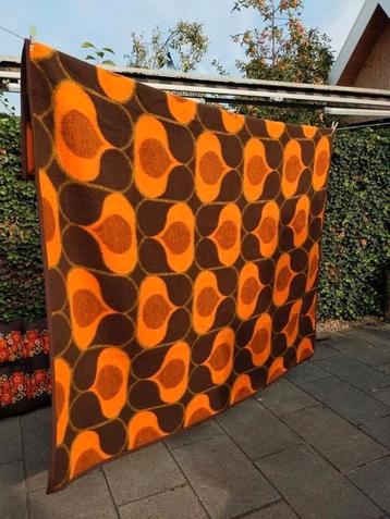 Vintage dralon Didas deken in bruin oranje groen beschikbaar voor biedingen