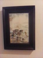 Schilderij met paarden en kar, Ophalen of Verzenden