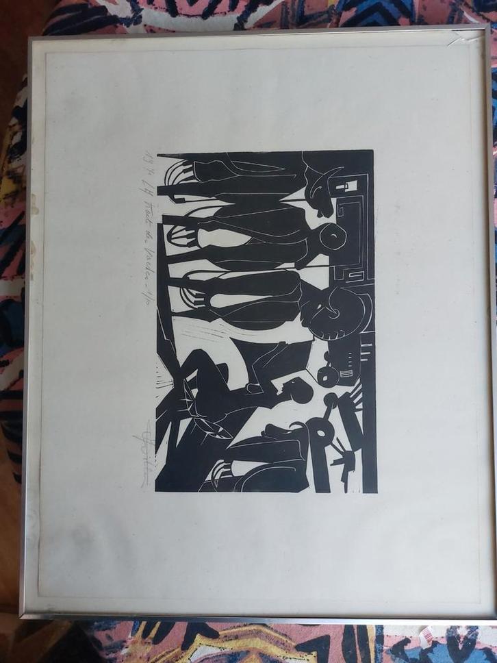 Linosnede Belgische Kunstenaar 1971 - 1/10, Antiek en Kunst, Kunst | Etsen en Gravures, Ophalen of Verzenden