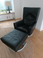 Rolf Benz fauteuil zwart leer met hocker, Huis en Inrichting, Fauteuils, Ophalen, Zo goed als nieuw, 75 tot 100 cm, Leer