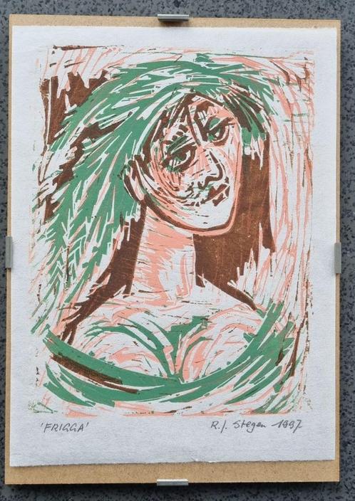 houtgravure Frigga uit 1997 van Rob Stegen (Maastricht), Antiek en Kunst, Kunst | Etsen en Gravures, Ophalen