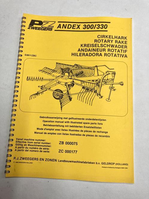 PZ Andex hark 300/330 handleiding met onderdeellijsten, Boeken, Catalogussen en Folders, Nieuw, Ophalen of Verzenden