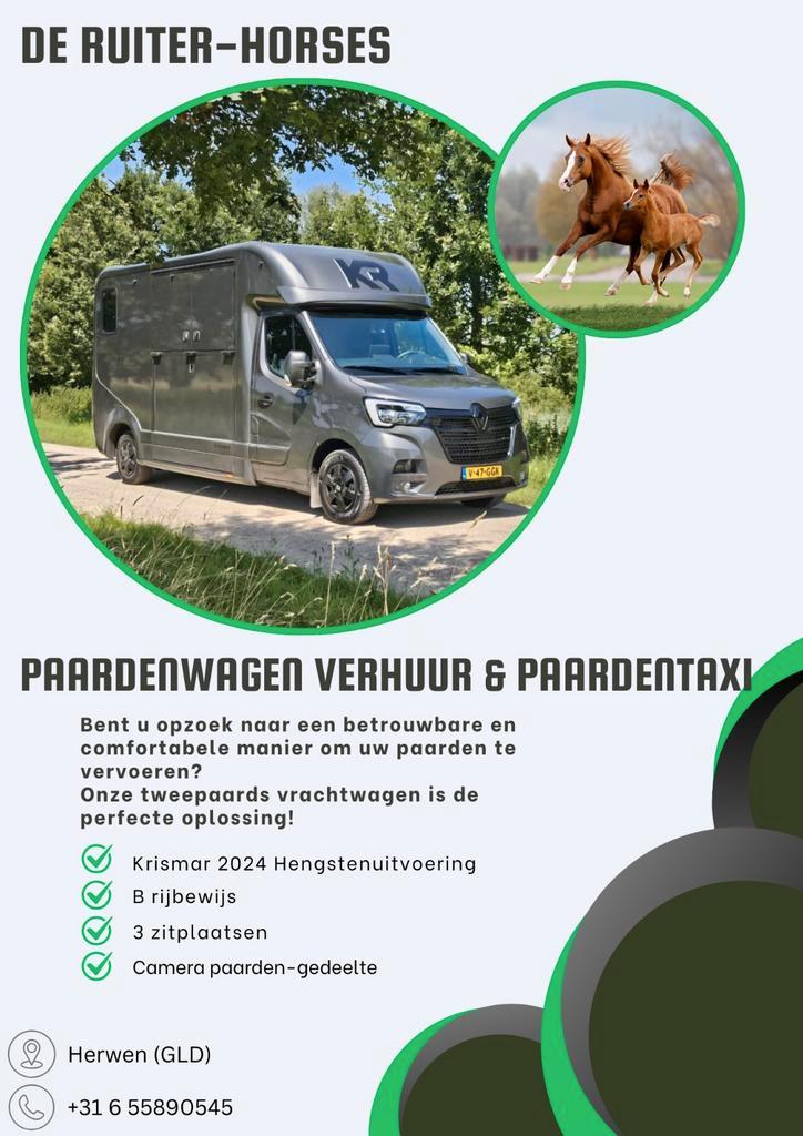 TE HUUR Tweepaards vrachtwagen/ Horsetruck/ paardentaxi, Diensten en Vakmensen, Verhuur | Auto en Motor, Met chauffeur