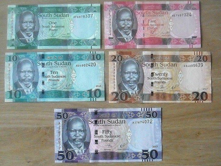 Zuid-Soedan, 8 bankbiljetten 1 t/m 1000 pond (UNC), Postzegels en Munten, Bankbiljetten | Afrika, Setje, Overige landen, Verzenden