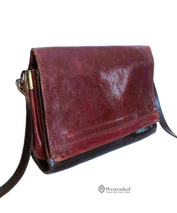 Italiaanse leren tas schoudertas 100% echt leer, Sieraden, Tassen en Uiterlijk, Tassen | Schoudertassen, Gebruikt, Overige merken