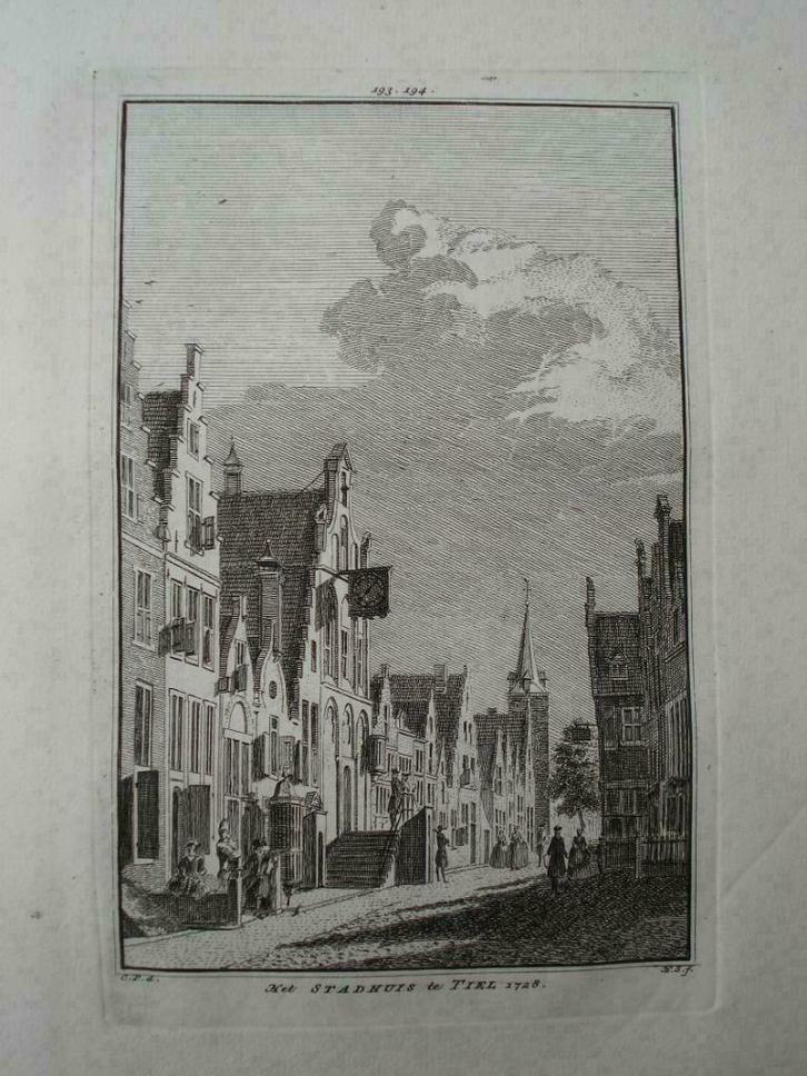 193-194 / Stadhuis in Tiel  Kopergravure Groot 1746, Antiek en Kunst, Kunst | Etsen en Gravures, Ophalen of Verzenden