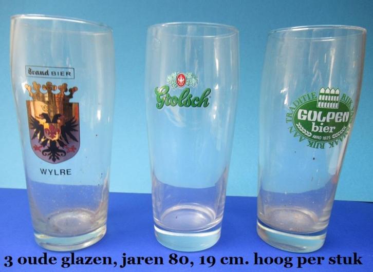 3 oude pint bierglazen jaren 80, Brand, Gulpen, Grolsch, Verzamelen, Biermerken, Zo goed als nieuw, Glas of Glazen, Grolsch, Ophalen of Verzenden