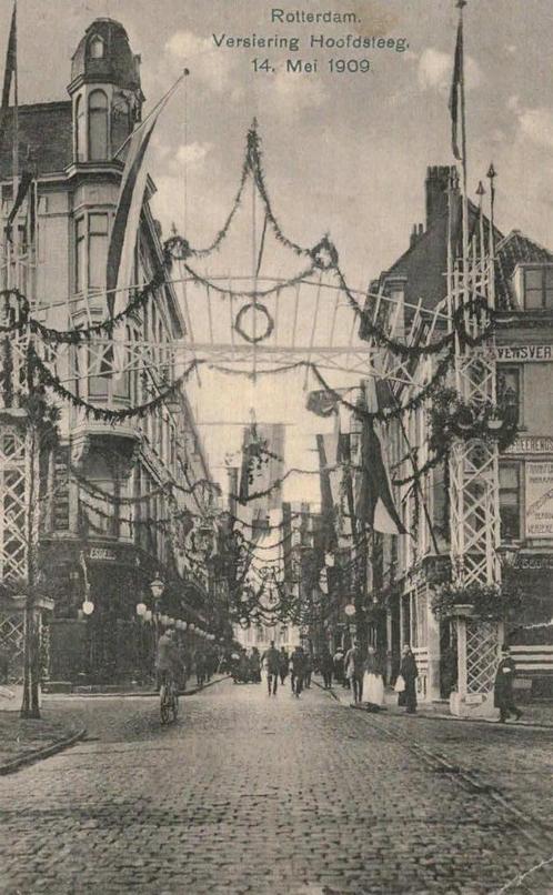 1909 ROTTERDAM Versiering van de Hoofdsteeg., Verzamelen, Ansichtkaarten | Nederland, Gelopen, Zuid-Holland, Voor 1920, Ophalen of Verzenden