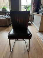 5x leren eetkamerstoelen: donkergrijs leer, comfortabele zit, Huis en Inrichting, Ophalen, Gebruikt, Metaal, Grijs