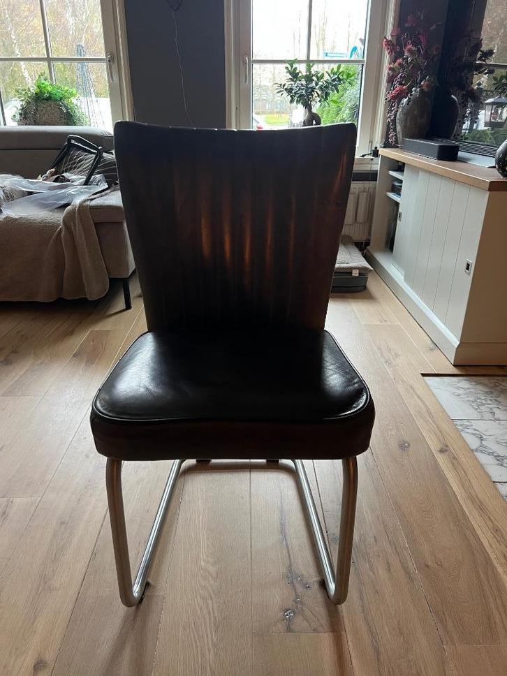 5x leren eetkamerstoelen: donkergrijs leer, comfortabele zit, Huis en Inrichting, Stoelen, Gebruikt, Vijf, Zes of meer stoelen