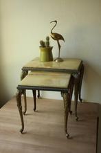 Set bijzettafels met onyx blad, Huis en Inrichting, Minder dan 55 cm, Gebruikt, Metaal of Aluminium, Rond