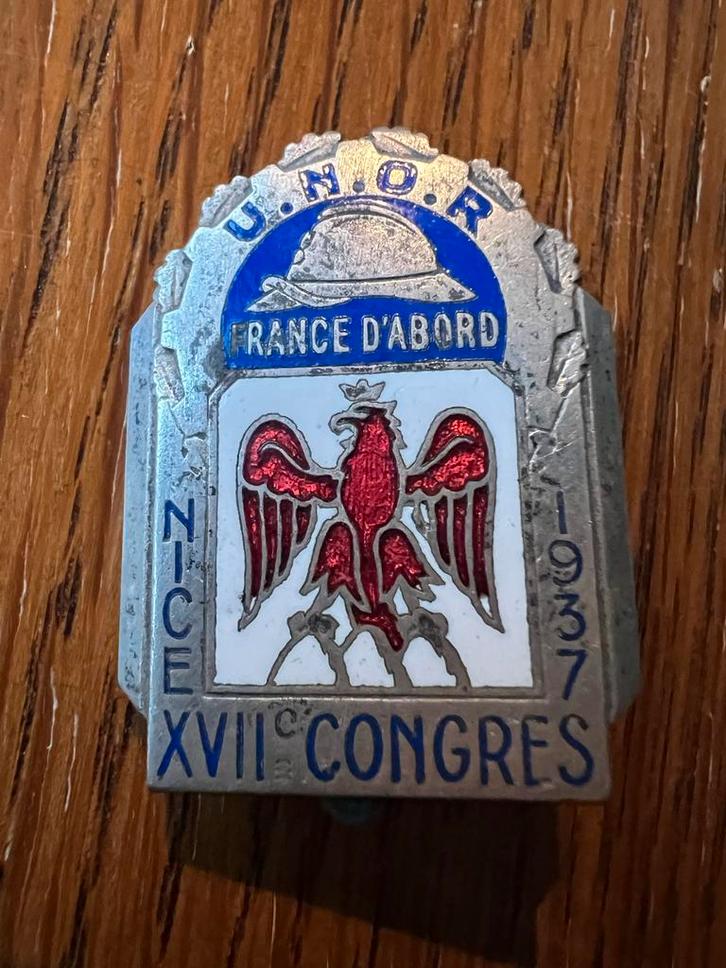 Vintage U.N.O.R. Speldje Nice 1937, Verzamelen, Speldjes, Pins en Buttons, Gebruikt, Speldje of Pin, Stad of Land, Ophalen of Verzenden