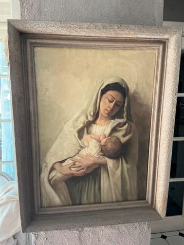 Prachtig schilderstuk Maria met kind beschikbaar voor biedingen